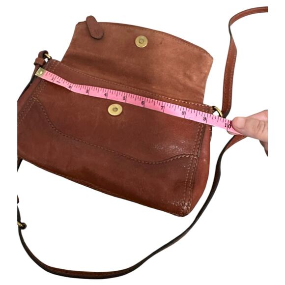 FRYE Crossbody Leather Purse Melissa Brown Double Zip Fold Over Flap - Picture 5 of 10